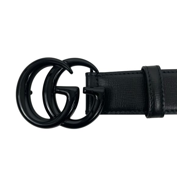 Gucci GG Marmont Thin Belt Black Leather Black Buckle Men Size 80/32 - Picture 10 of 13